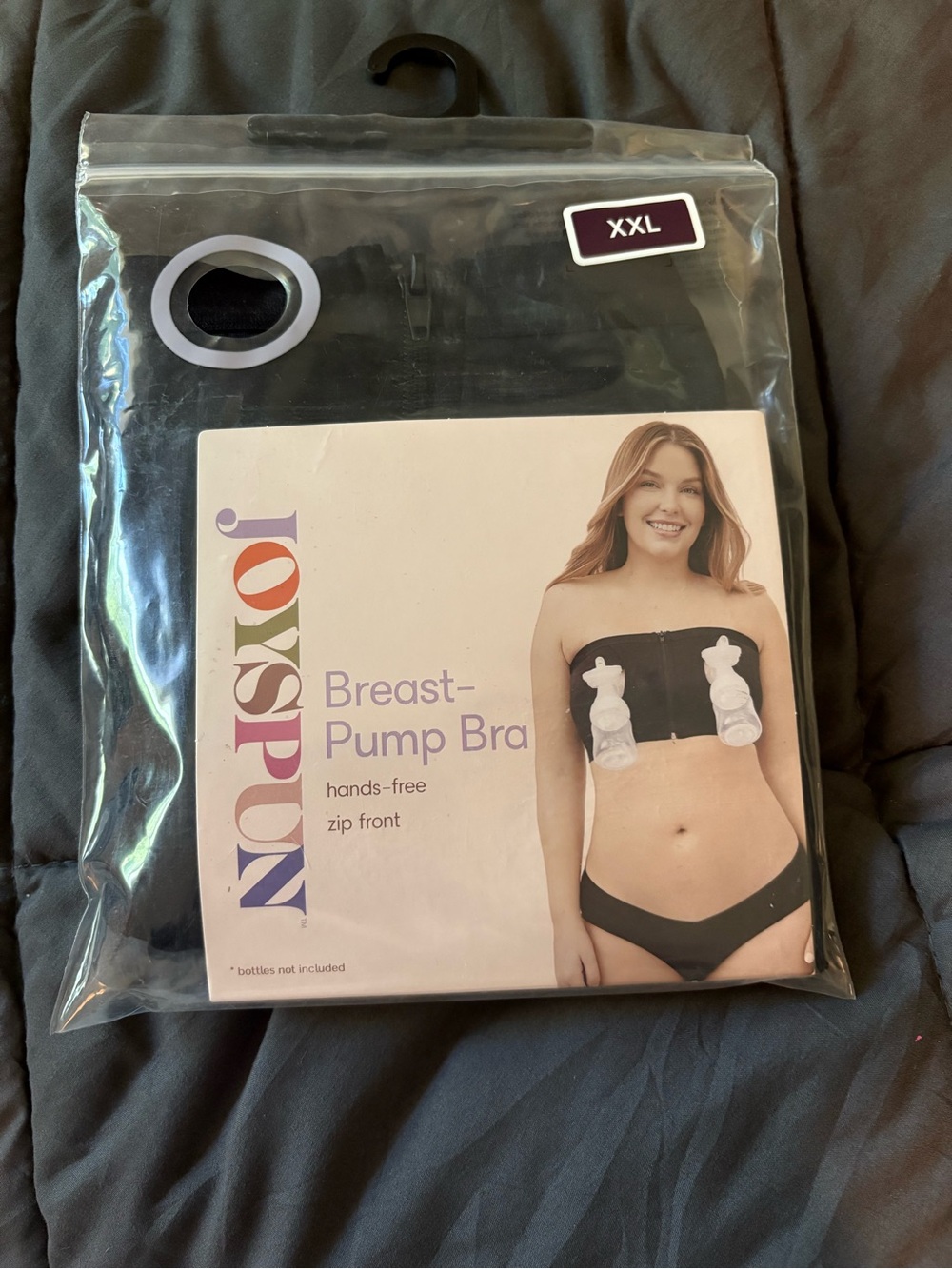 Joyspun Breast-Pump Bra - Hands-Free Zip Front (Black, XXL)